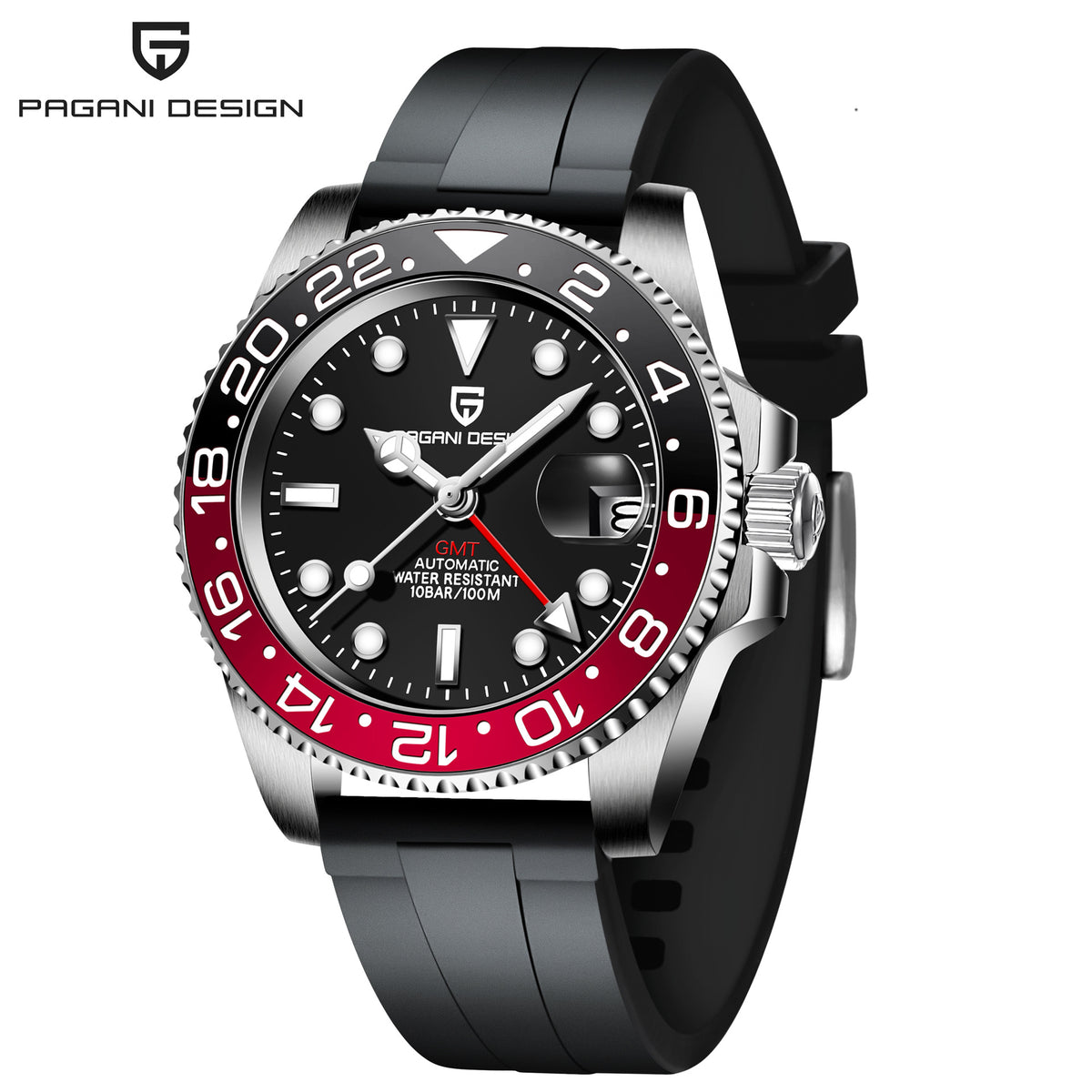 שעון מכני אוטומטי לגברים PAGANI DESIGN GMT עם תאריך ומחוגים זוהרים