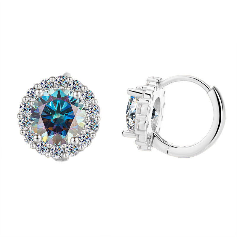 עגילי חמנייה משובצים מכסף 925 – מויסנייט או זירקון
