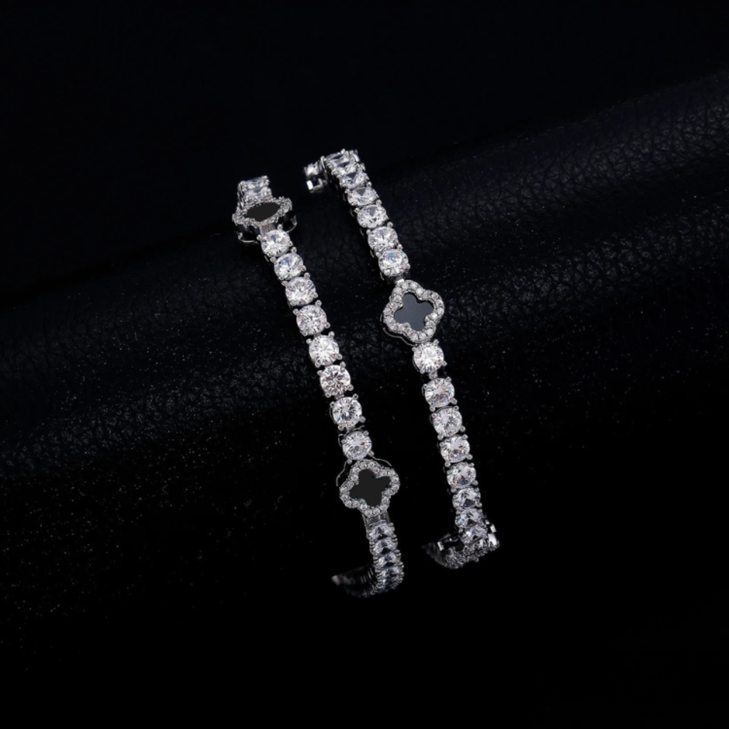 צמיד טניס תלתן - זהב לבן