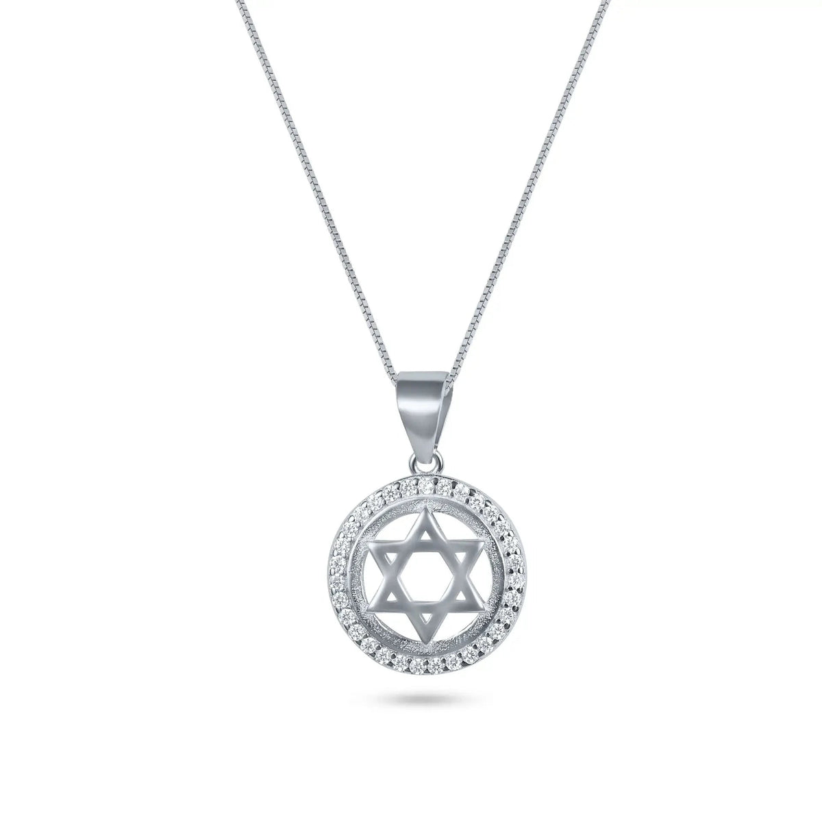 שרשרת מגן דוד במסגרת עגולה משובצת מכסף 925