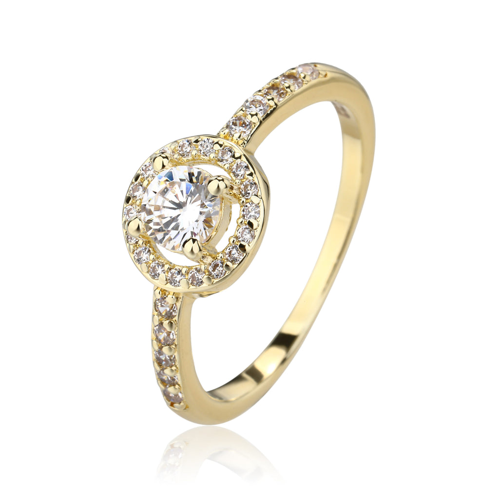 טבעת הילה מוזהבת מכסף 925 בציפוי זהב 14K