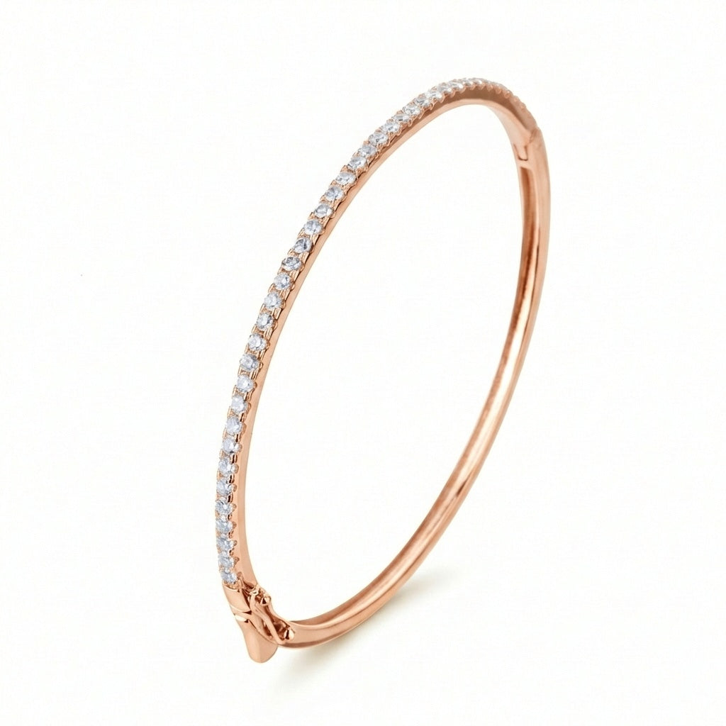 צמיד קשיח כסף 925 רוז גולד עם זרקונים – Elegant Spark Bangle
