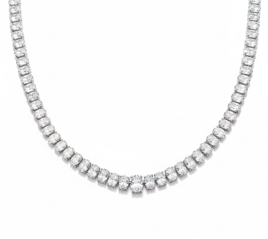 שרשרת טניס יוקרתית בציפוי רודיום – Silver Elegance