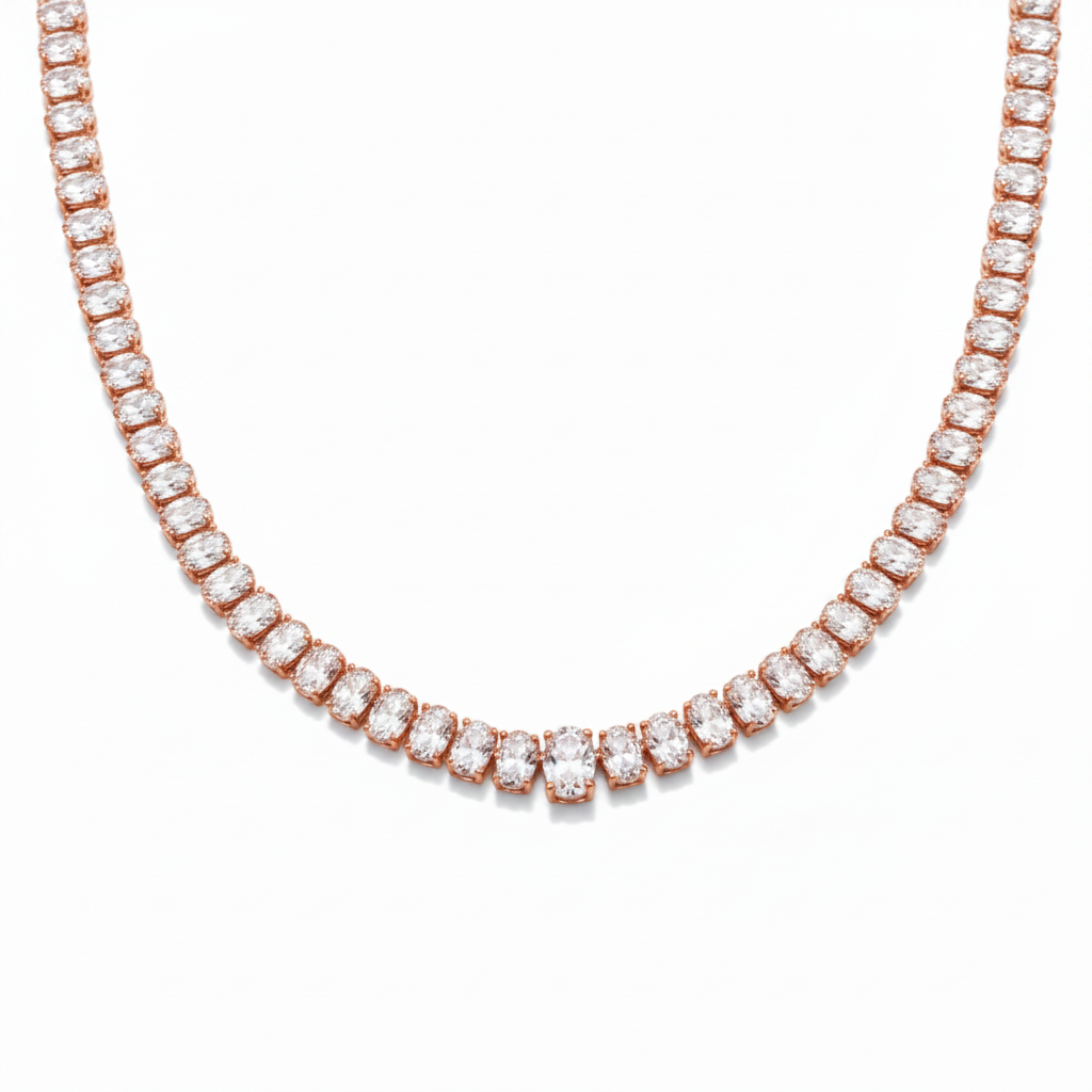 שרשרת טניס יוקרתית בציפוי זהב אדום 14K – Rose Gold Elegance ✨