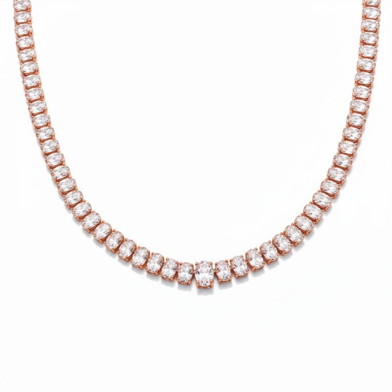 שרשרת טניס יוקרתית בציפוי זהב אדום 14K – Rose Gold Elegance ✨