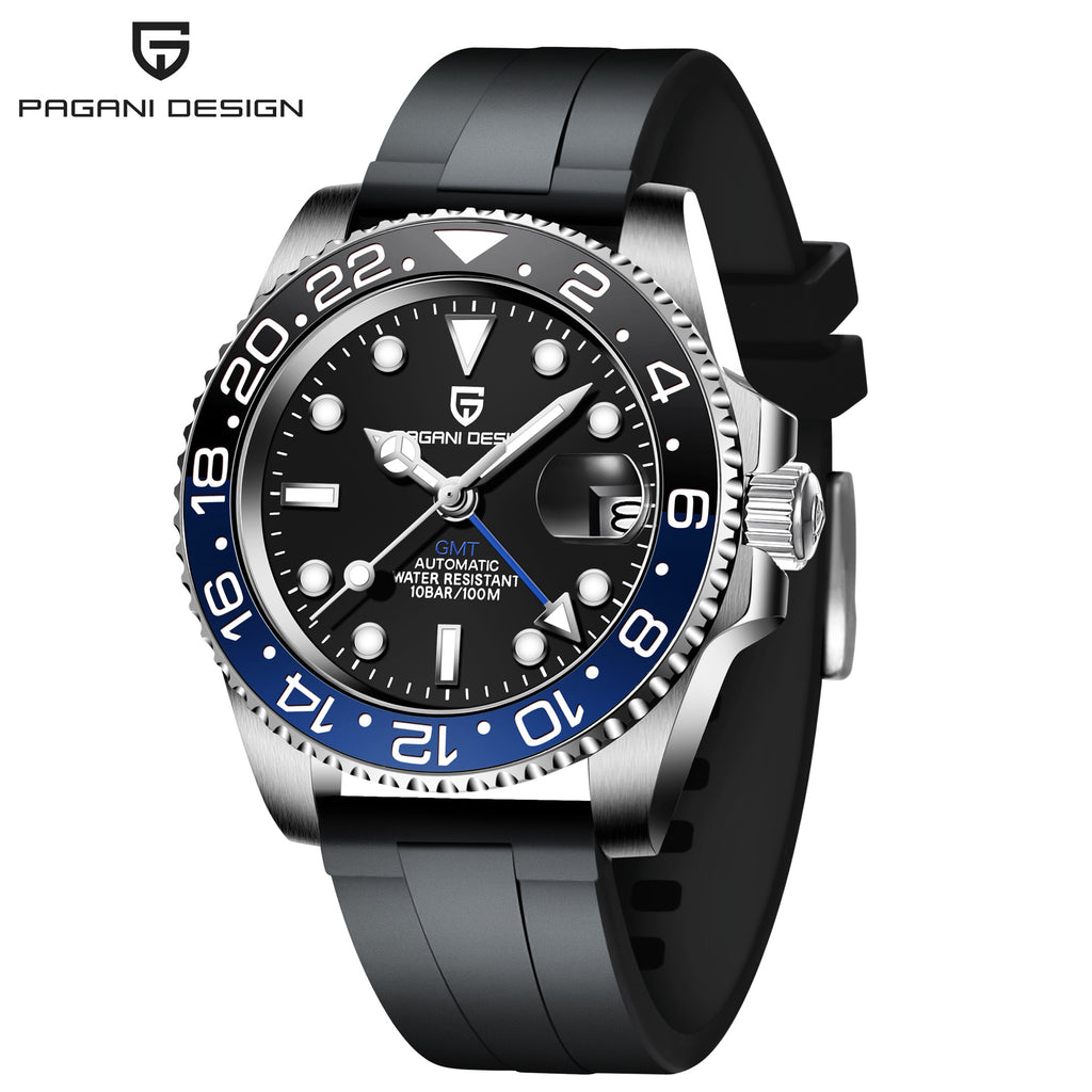 שעון מכני אוטומטי לגברים PAGANI DESIGN GMT עם תאריך ומחוגים זוהרים