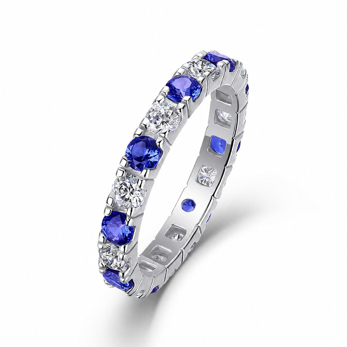 טבעת נצח כסף 925 מויסנייט ואבני מעבדה צבעוניות