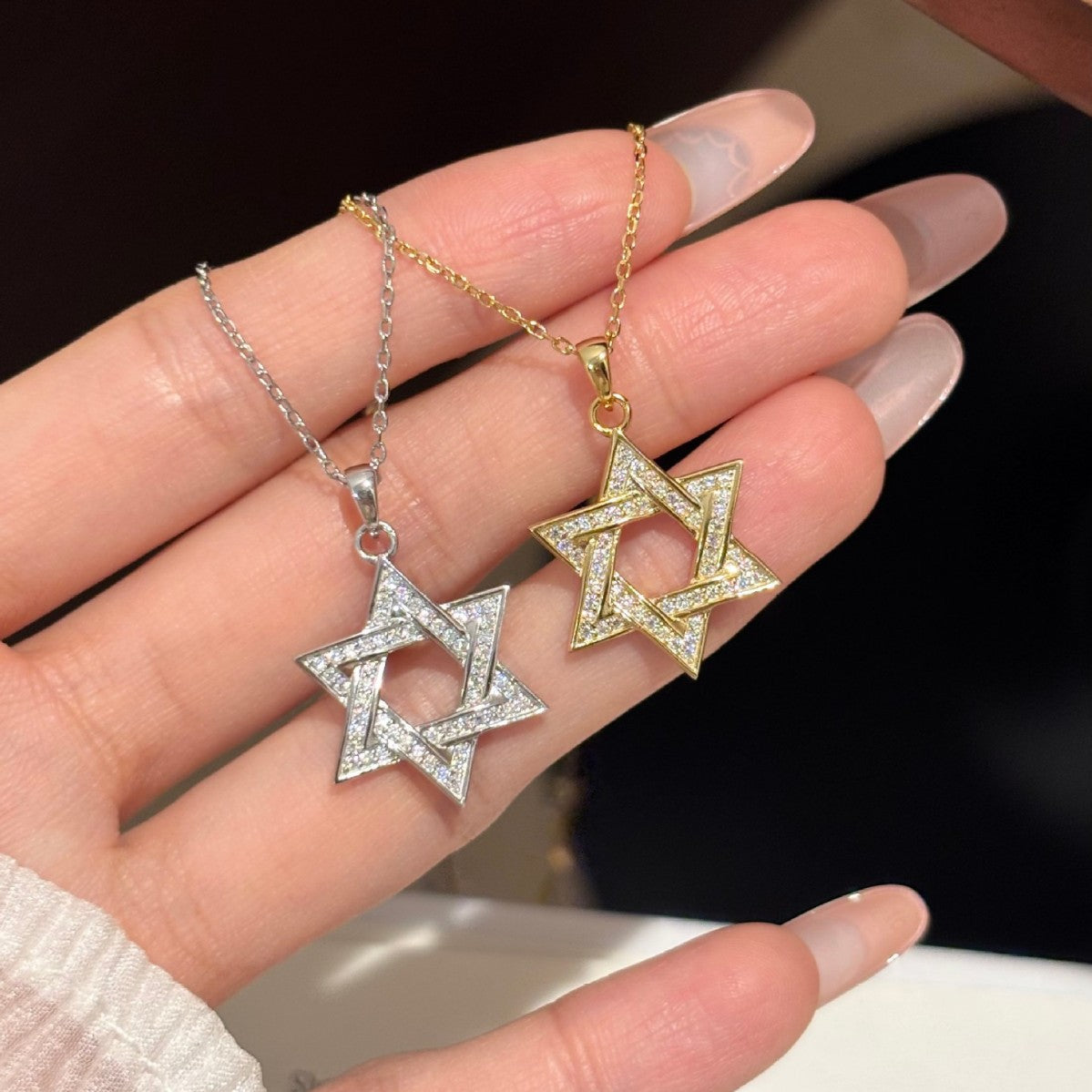 שרשרת מגן דוד כסף 925 עם מויסנייט