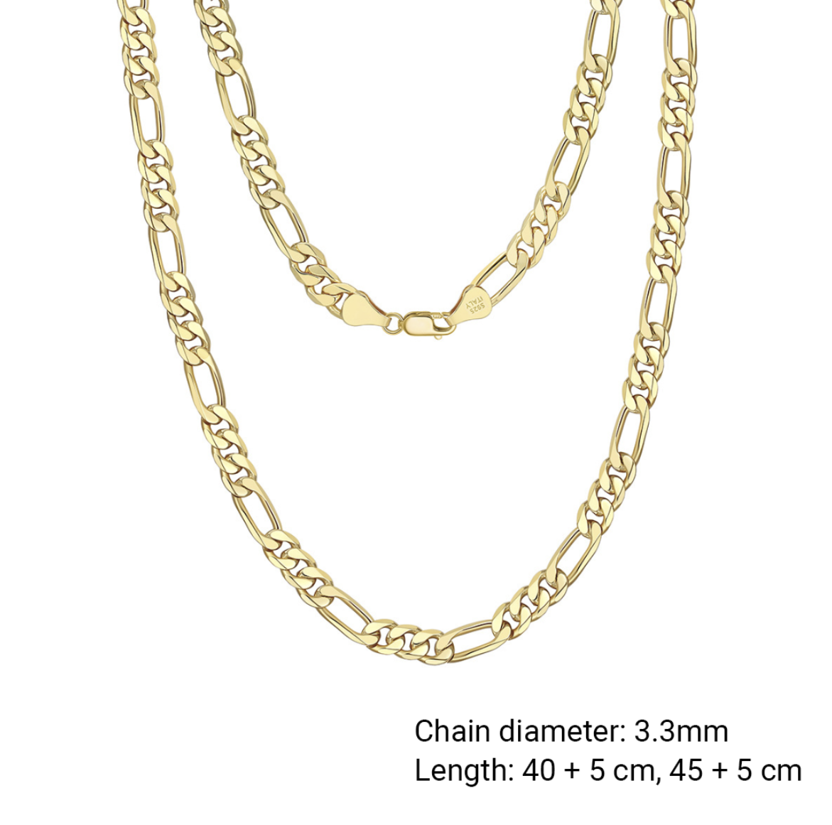 שרשרת פיגארו קלאסית 3+1 מכסף 925 לנשים ולגברים
