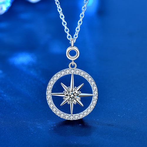 Classic Moissanite CZ Octopus Star Circle Border 925 Sterling Silver Necklace