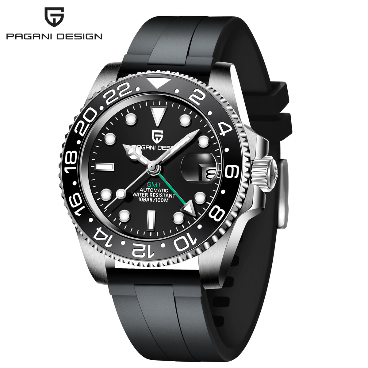 שעון מכני אוטומטי לגברים PAGANI DESIGN GMT עם תאריך ומחוגים זוהרים