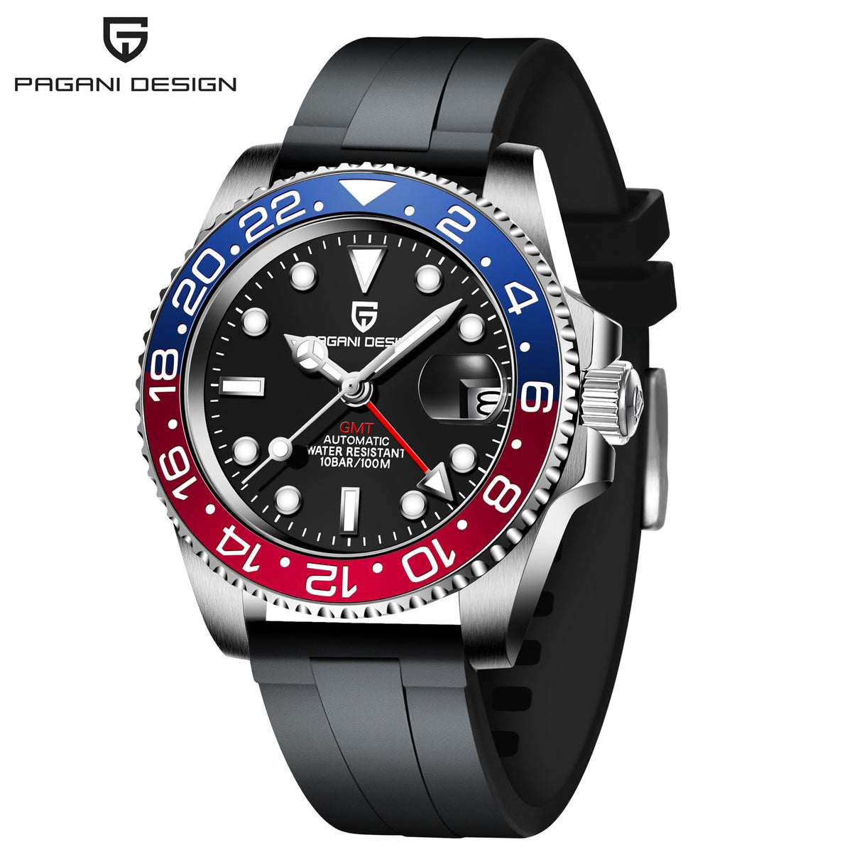 שעון מכני אוטומטי לגברים PAGANI DESIGN GMT עם תאריך ומחוגים זוהרים