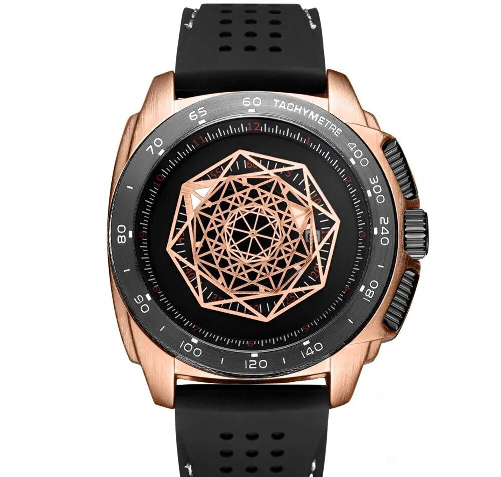 שעון גברים יוקרתי Rose Gold – Black Geometric