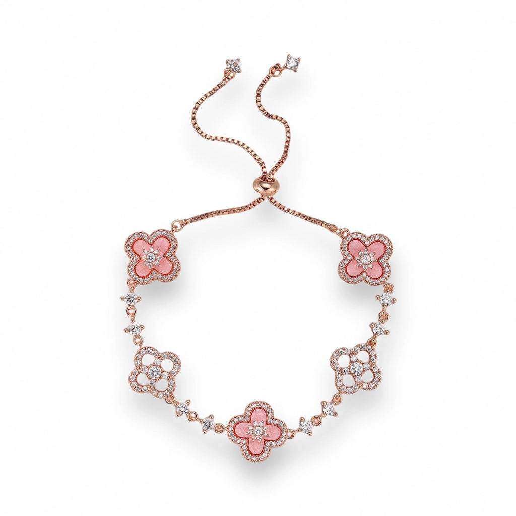 Pink Flower 925 Sterling Silver Bracelet – Rose Gold