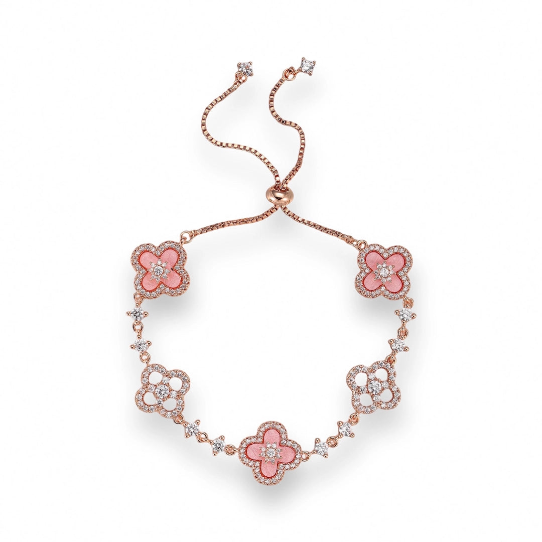 Pink Flower 925 Sterling Silver Bracelet – Rose Gold