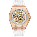 שעון יוקרה סקלטון Rose Gold עם רצועה לבנה