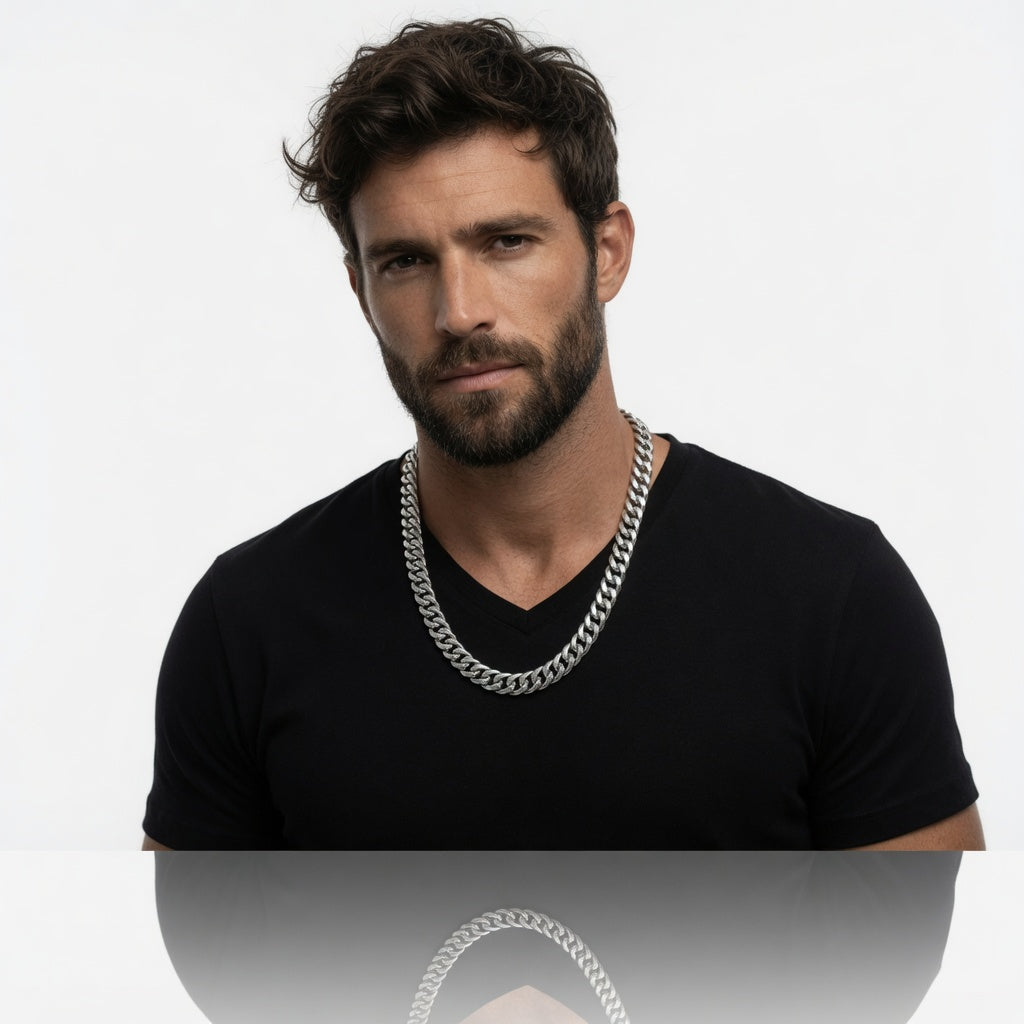 שרשרת קובנית כסופה עבה – דגם קלאסיק