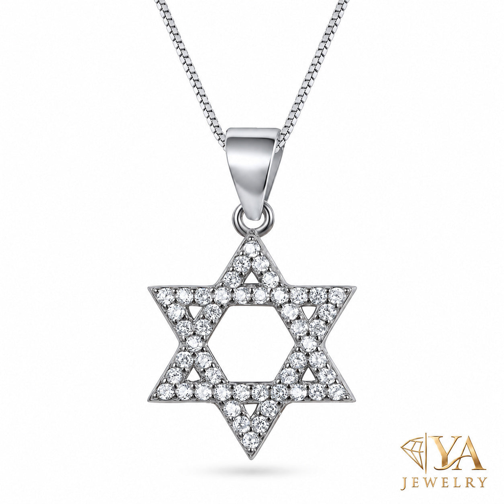 שרשרת מגן דוד משובץ זירקונים מכסף 925