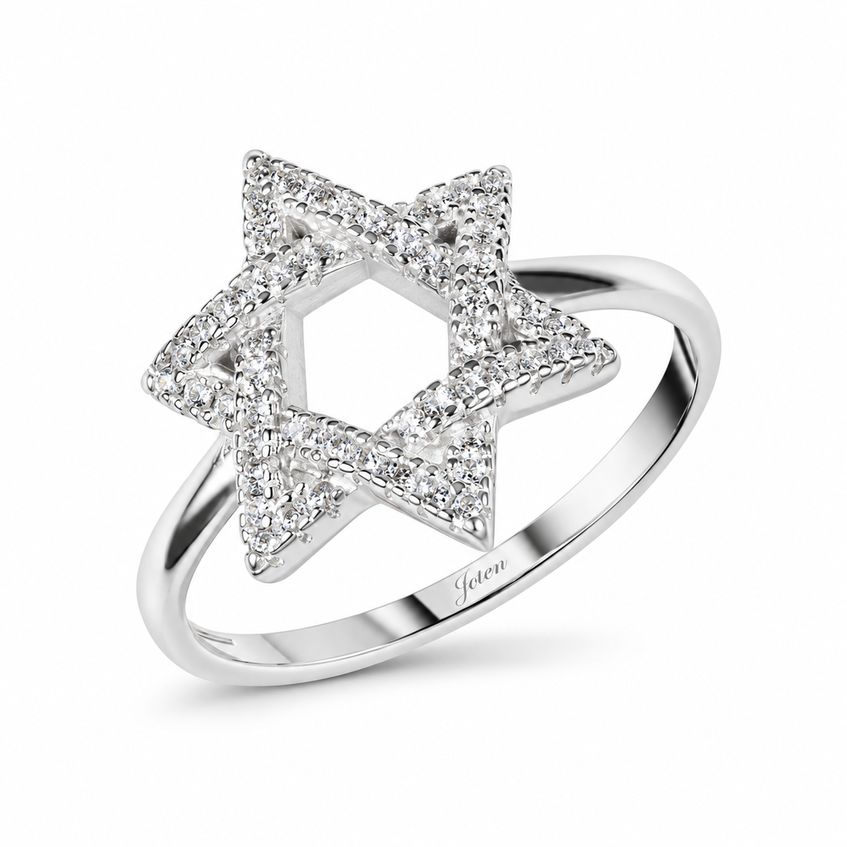 טבעת מגן דוד מכסף עם אבני זרקון