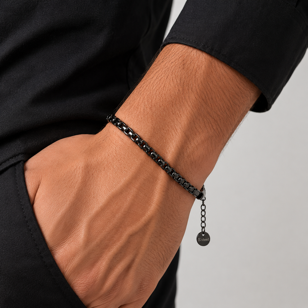 צמיד חוליות שחור לגבר – Black Link Bracelet