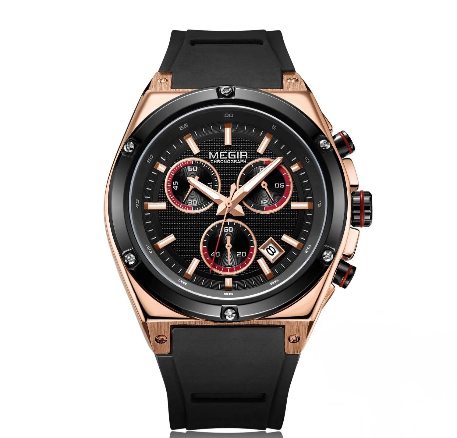 שעון MEGIR Chronograph יוקרתי לגבר – Rose Gold Black